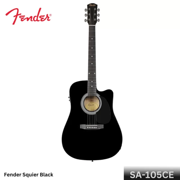 Fender Squier SA-105CE Dreadnought Cutaway Semi Acoustic Guitar Black