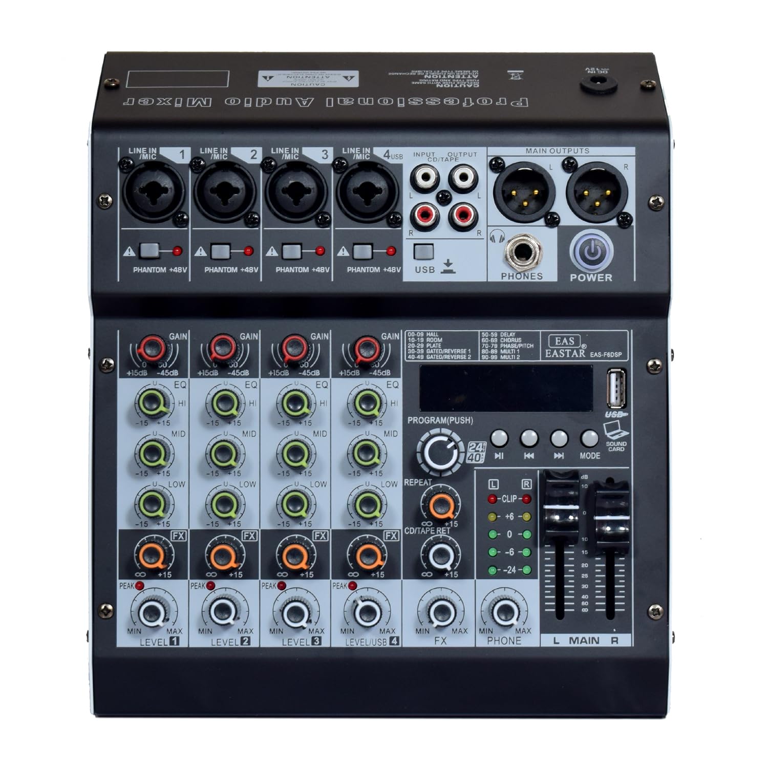 Audio Mixer Sound Board Console System Interface 6 Channel 48V Phantom Power