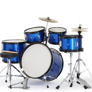 Techno Acoustic Beginners Drum Kit (5 Piece Complete) Medium -Size Drum set with Cymbals