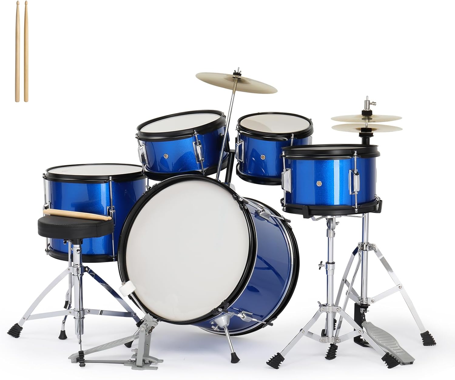 Techno Acoustic Beginners Drum Kit (5 Piece Complete) Medium -Size Drum set with Cymbals