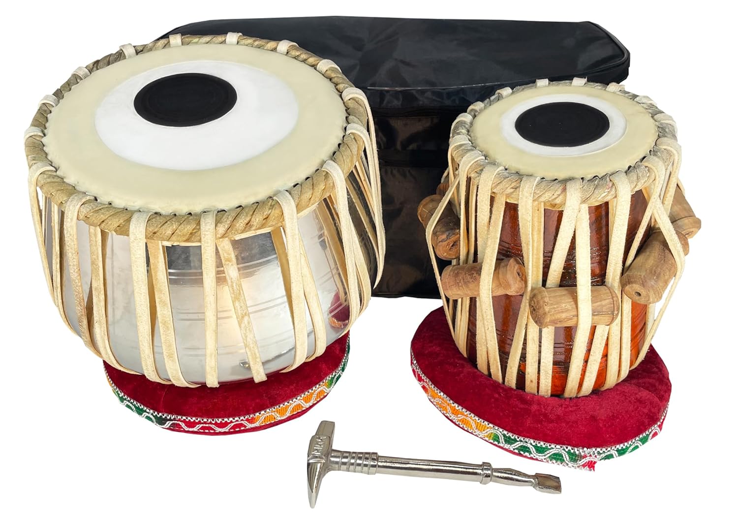 Tabla Set Steel for Music Play Musical Instrument Bag/Cover Cushion Set, Ring Set with Hammer